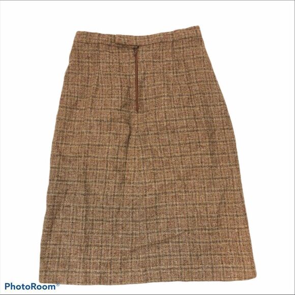 Vintage Wool Tan Plaid Midi Skirt Lined - Picture 4 of 12